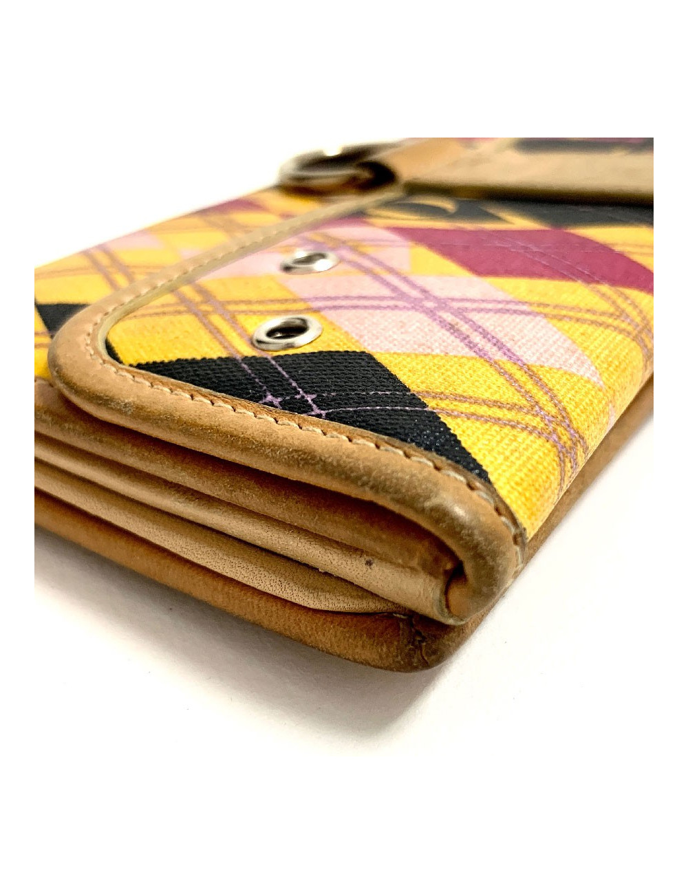 Portefeuille DIOR toile et cuir imprimé écossais vintage