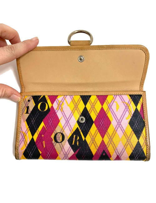 Portefeuille DIOR toile et cuir imprimé écossais vintage