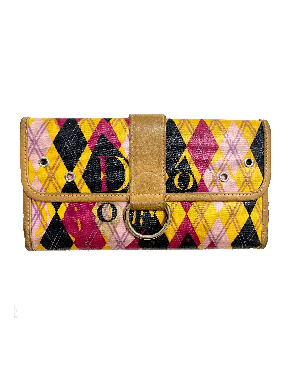 Portefeuille DIOR toile et cuir imprimé écossais vintage