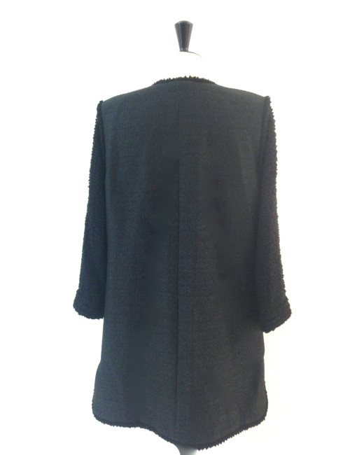 Veste CHANEL longue noire en tweed T 40