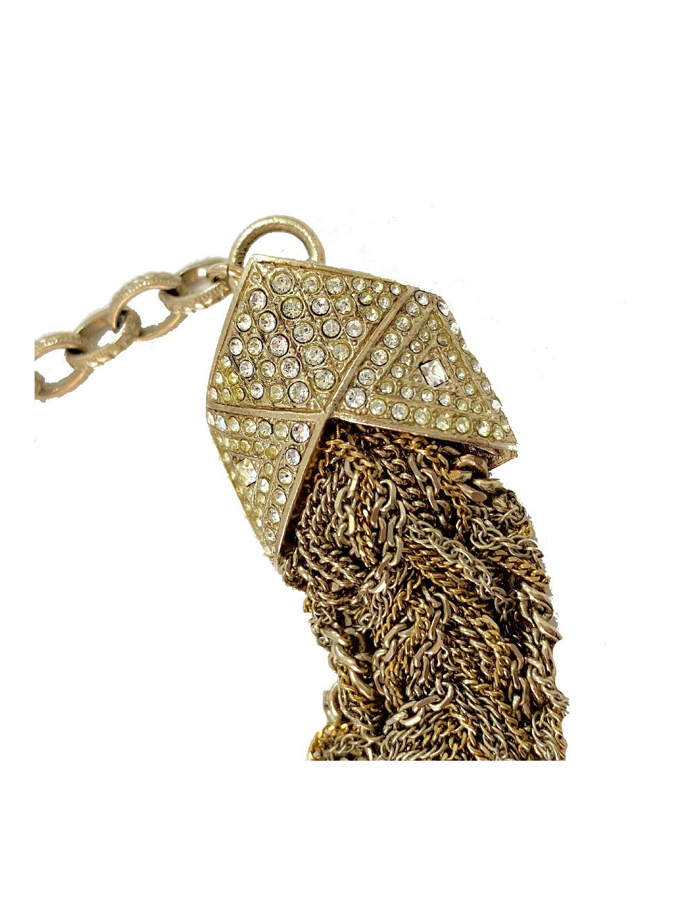 Bracelet CHANEL chaînes entrelacés dorées et strass