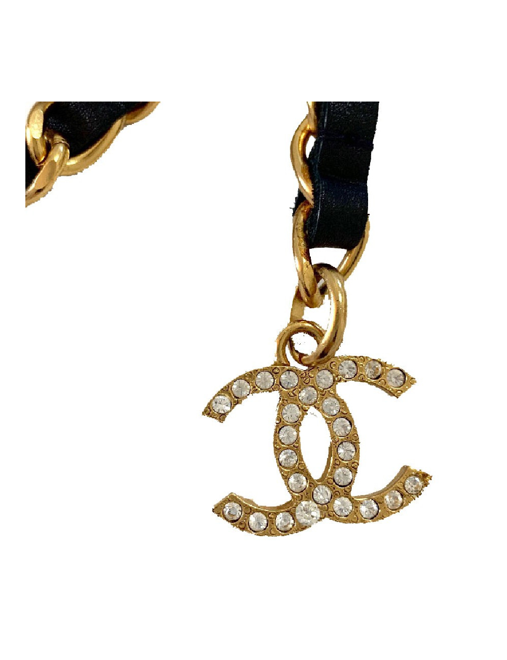 Ceinture CHANEL Aigle vintage en métal doré et cuir noir