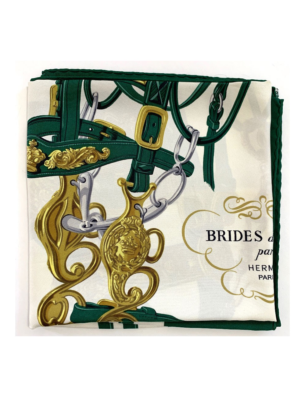 Carré HERMES Brides de Gala vert et blanc en soie