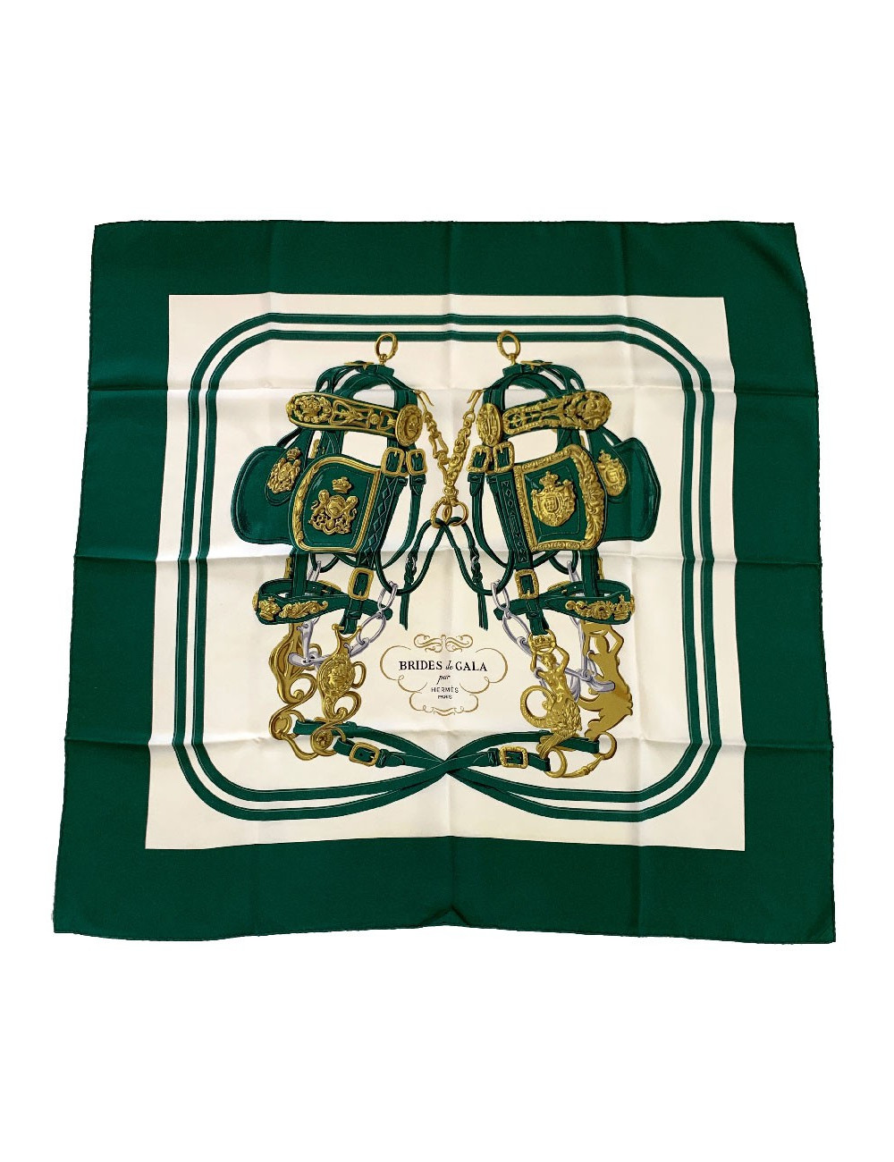 Carré HERMES Brides de Gala vert et blanc en soie