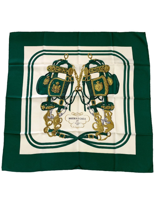 Carré HERMES Brides de Gala vert et blanc en soie
