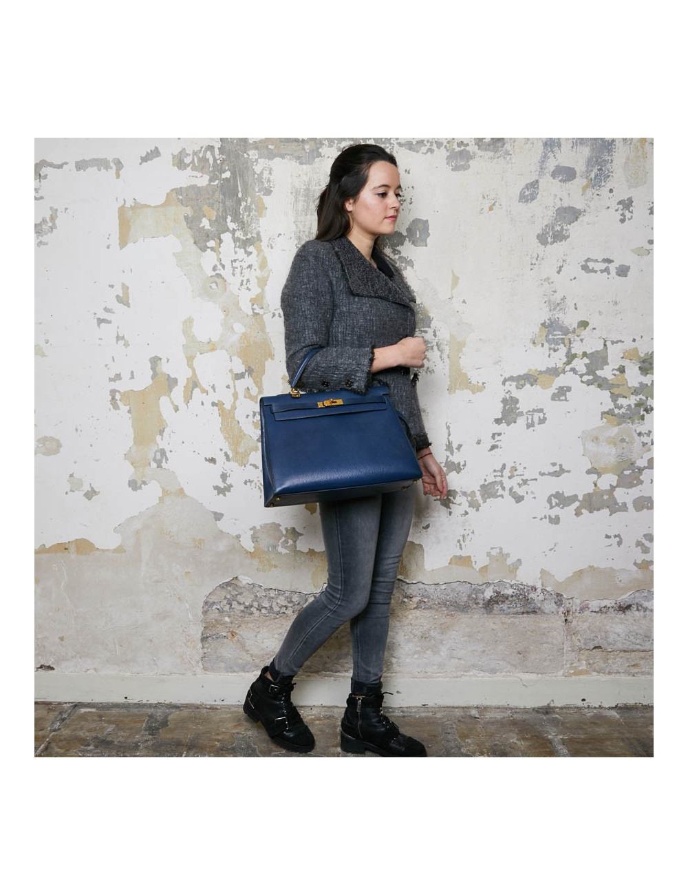 Kelly 35 sellier HERMES cuir  bleu de Prusse 