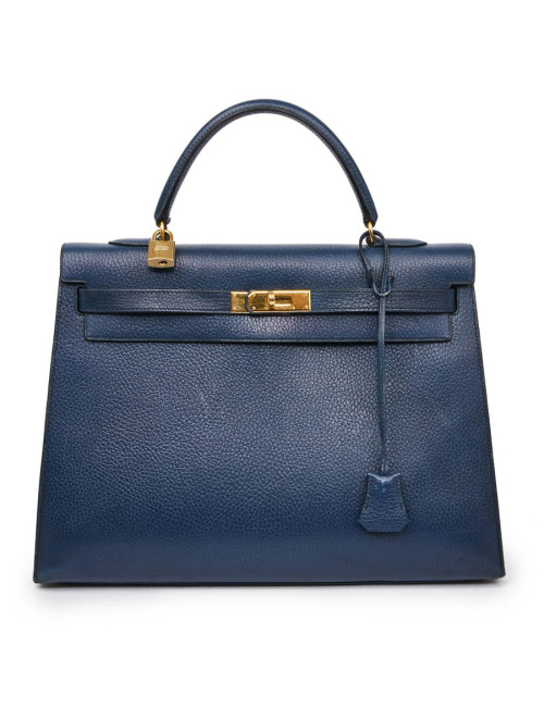 Kelly 35 sellier HERMES cuir  bleu de Prusse 