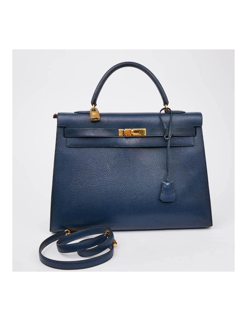 Kelly 35 sellier HERMES cuir  bleu de Prusse 