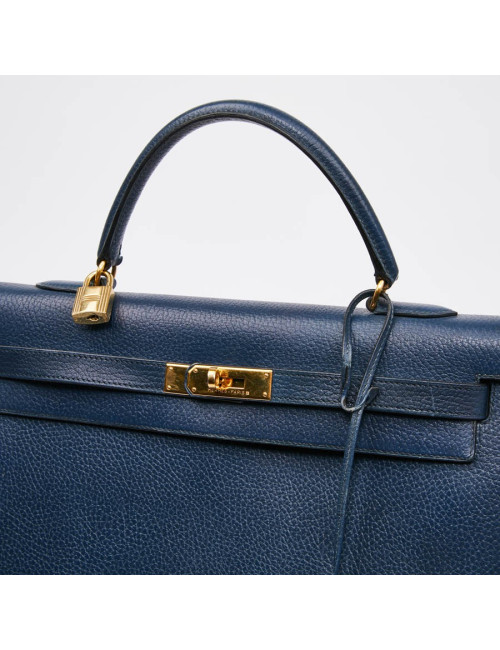Kelly 35 sellier HERMES cuir  bleu de Prusse 