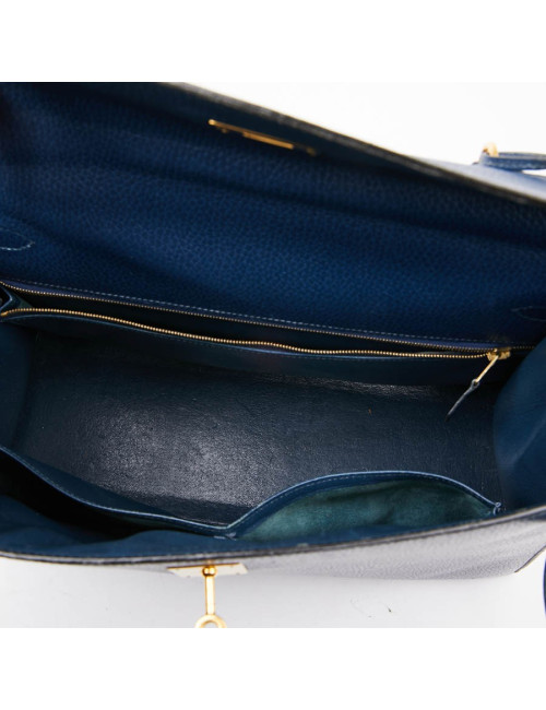 Kelly 35 sellier HERMES cuir  bleu de Prusse 