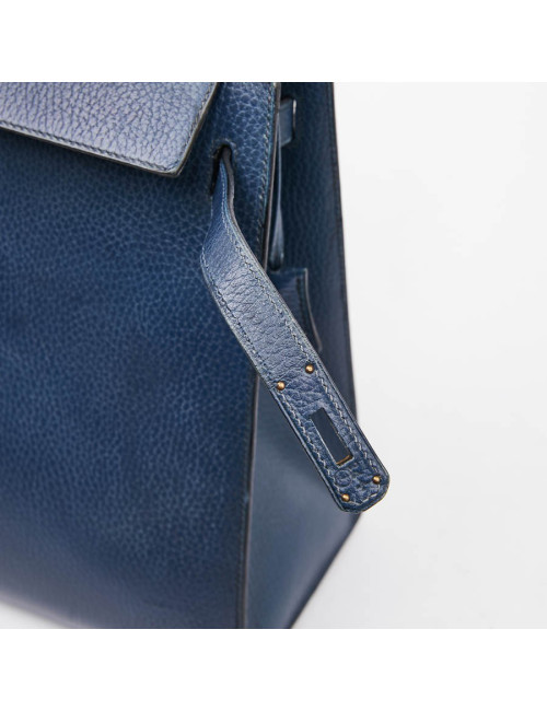 Kelly 35 sellier HERMES cuir  bleu de Prusse 