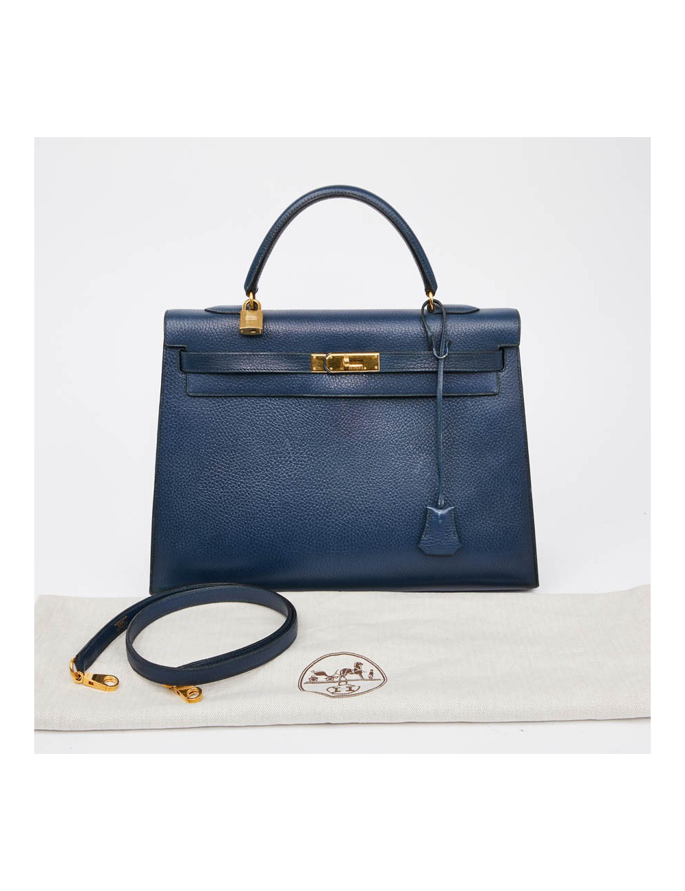 Kelly 35 sellier HERMES cuir  bleu de Prusse 
