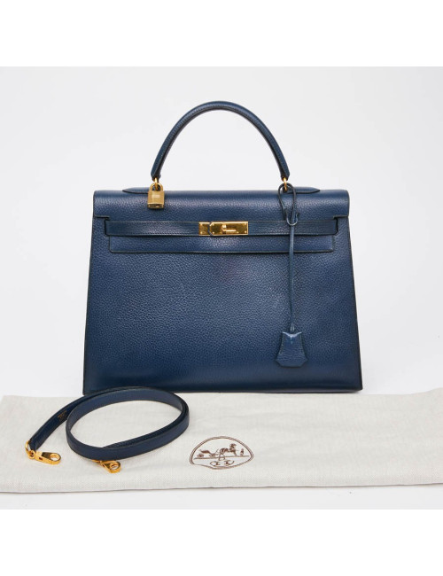 Kelly 35 sellier HERMES cuir  bleu de Prusse 