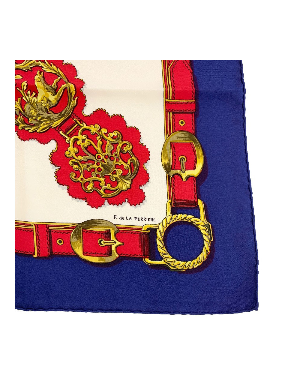 Carré HERMES Cuivreries en soie bleu, blanc, rouge