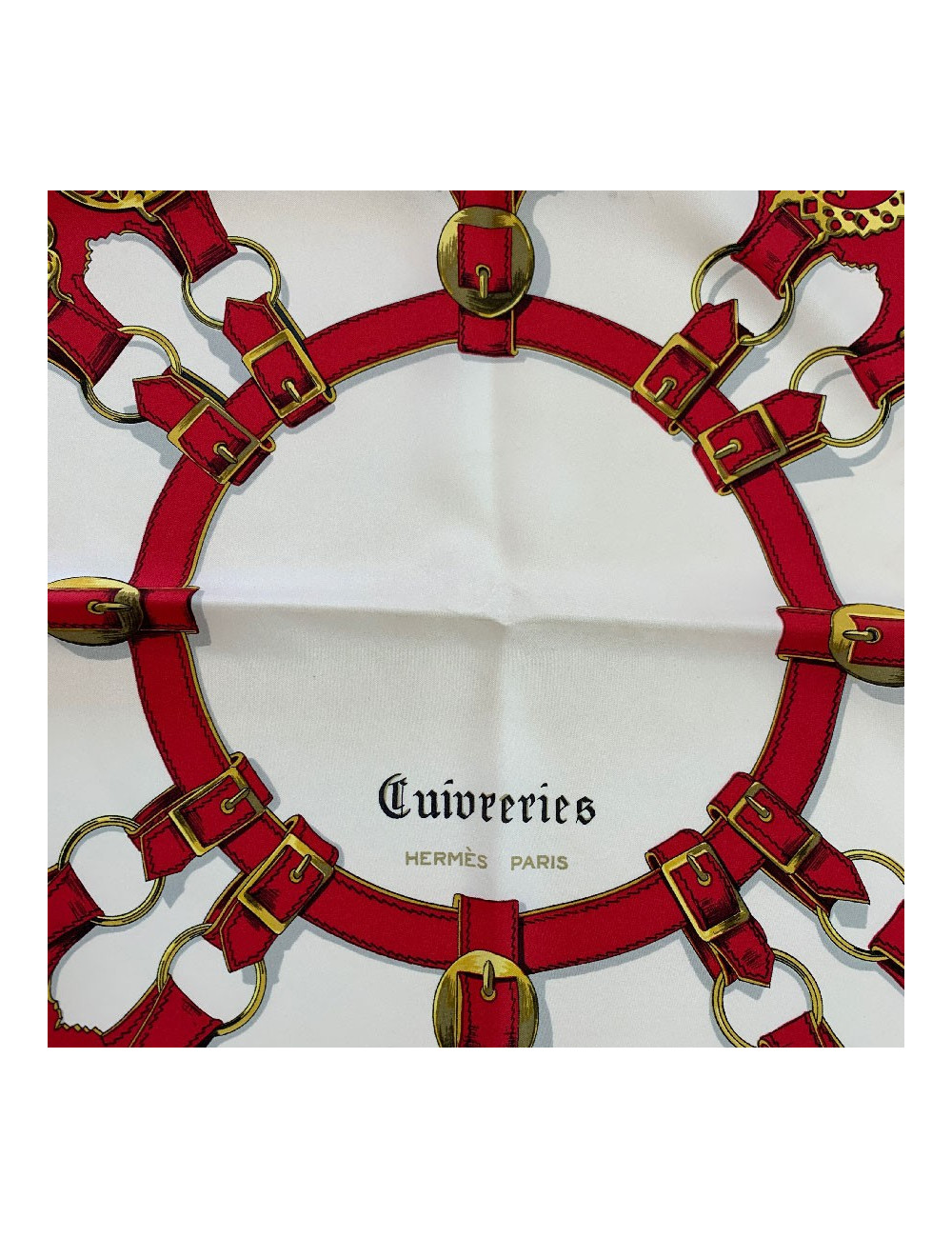 Carré HERMES Cuivreries en soie bleu, blanc, rouge