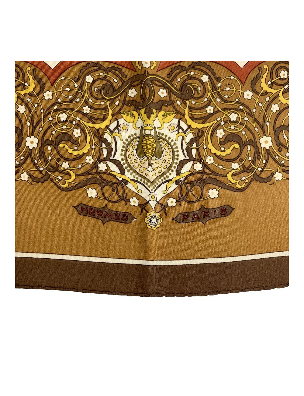Carré HERMES " Poésie persane" en soie marron