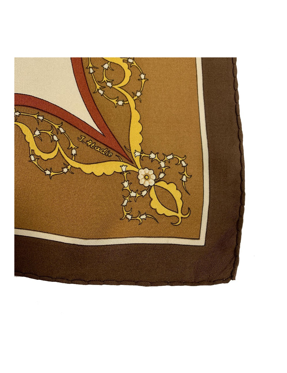 Carré HERMES " Poésie persane" en soie marron