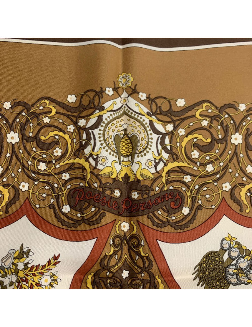 Carré HERMES " Poésie persane" en soie marron