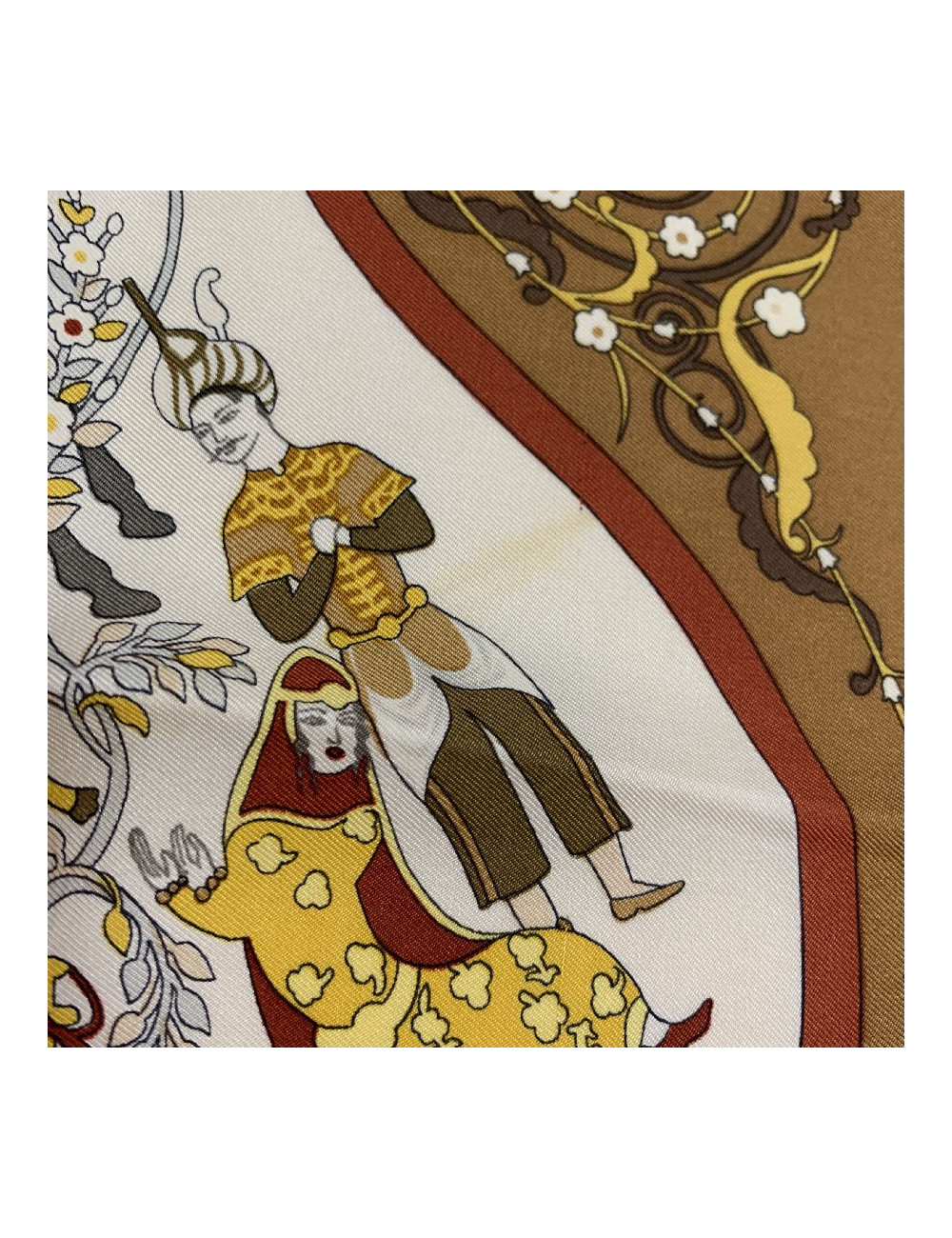 Carré HERMES " Poésie persane" en soie marron