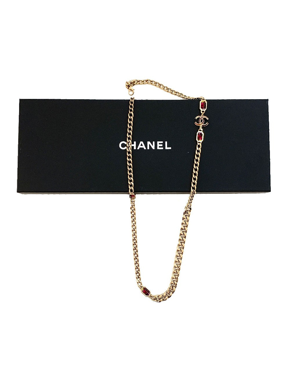 Sautoir CHANEL métal doré et pierres 