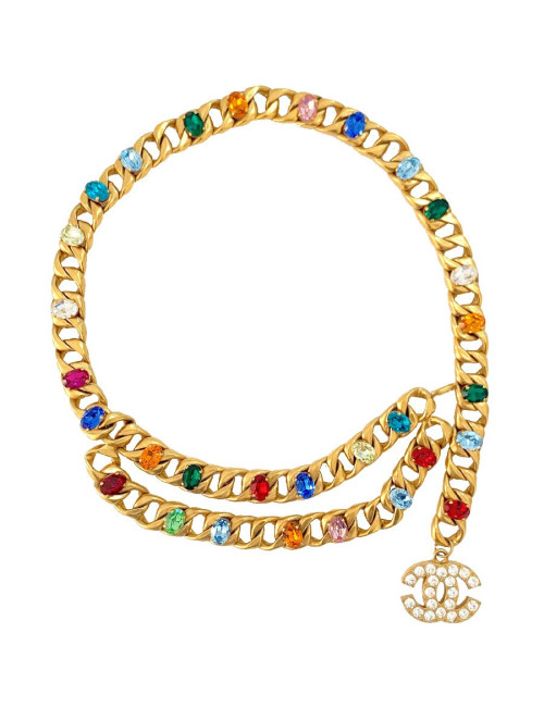 Ceinture imposante CHANEL  chaine et cabochons 80'