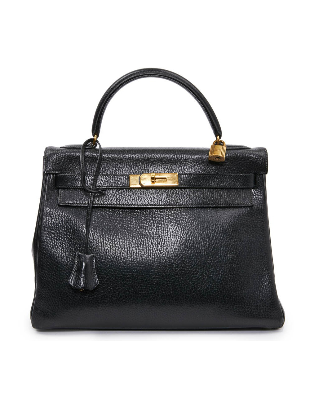 Sac Kelly 32 HERMES cuir grainé noir 