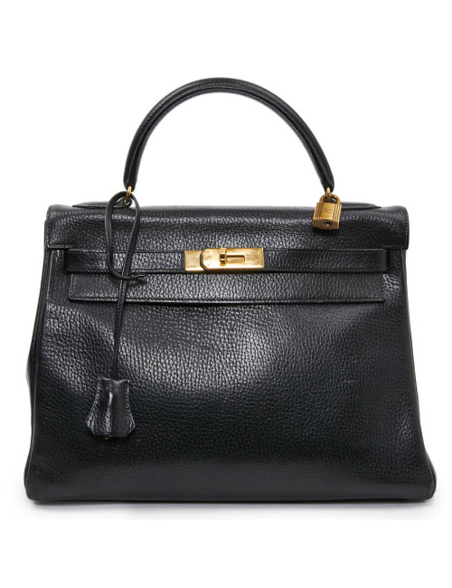 Kelly 32 HERMES cuir grainé noir 