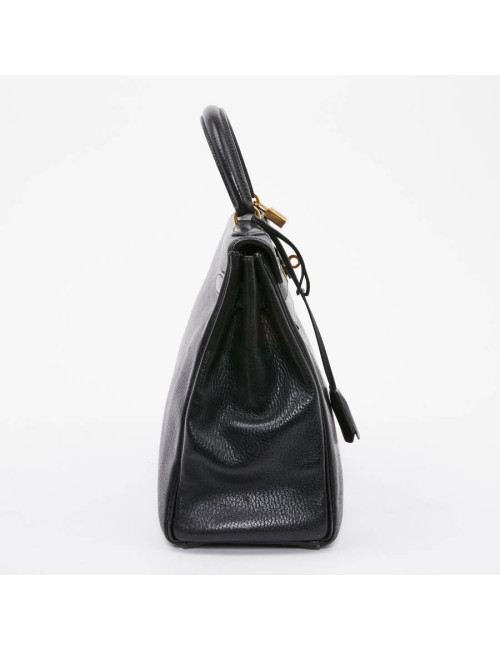 Sac Kelly 32 HERMES cuir grainé noir 