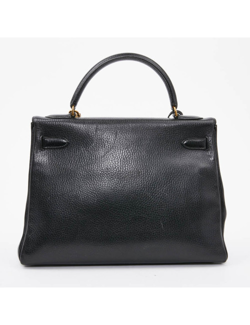 Sac Kelly 32 HERMES cuir grainé noir 