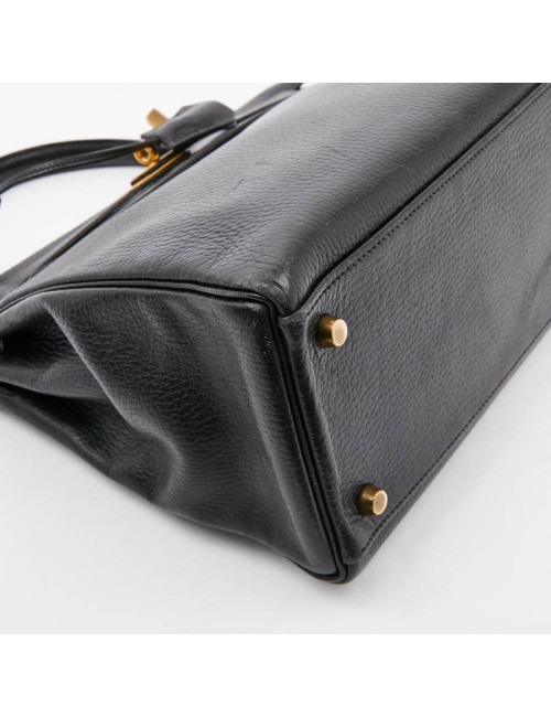 Sac Kelly 32 HERMES cuir grainé noir 