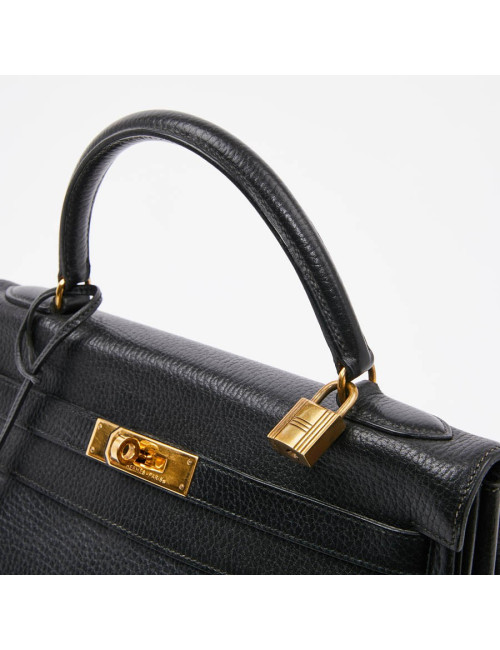 Sac Kelly 32 HERMES cuir grainé noir 