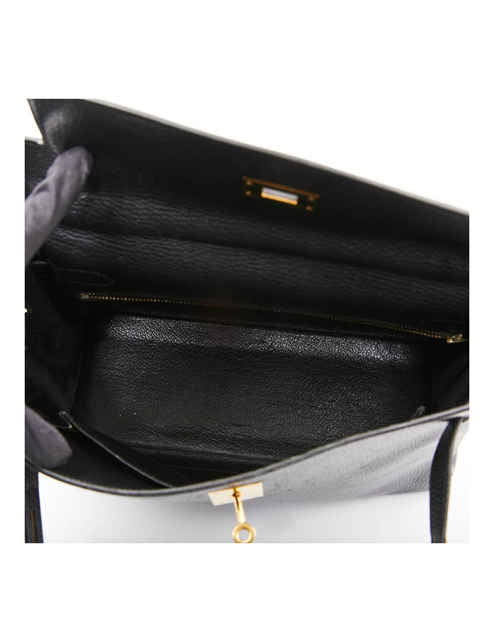 Sac Kelly 32 HERMES cuir grainé noir 
