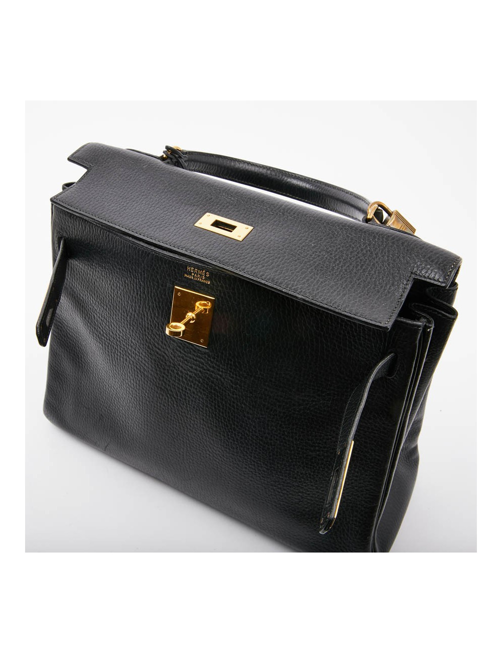 Sac Kelly 32 HERMES cuir grainé noir 