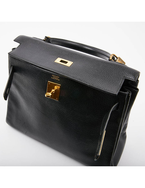 Kelly 32 HERMES cuir grainé noir 