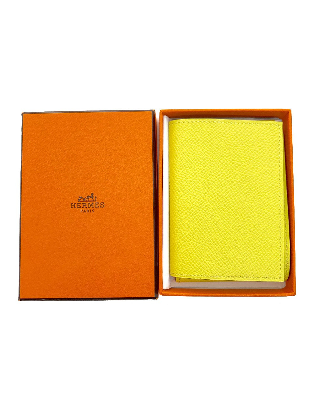 Porte-cartes HERMES cuir grainé jaune