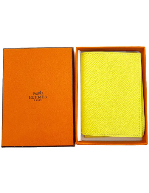Porte-cartes HERMES cuir grainé jaune