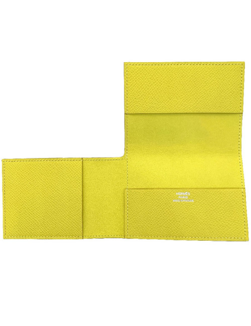 Porte-cartes HERMES cuir grainé jaune