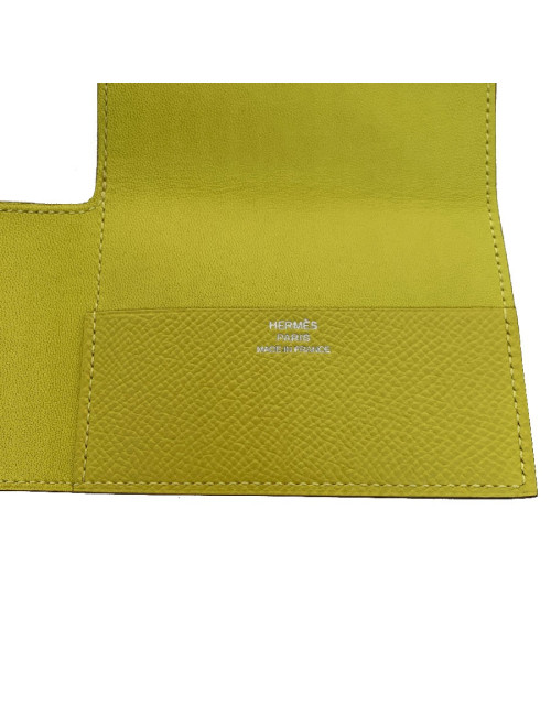 Porte-cartes HERMES cuir grainé jaune