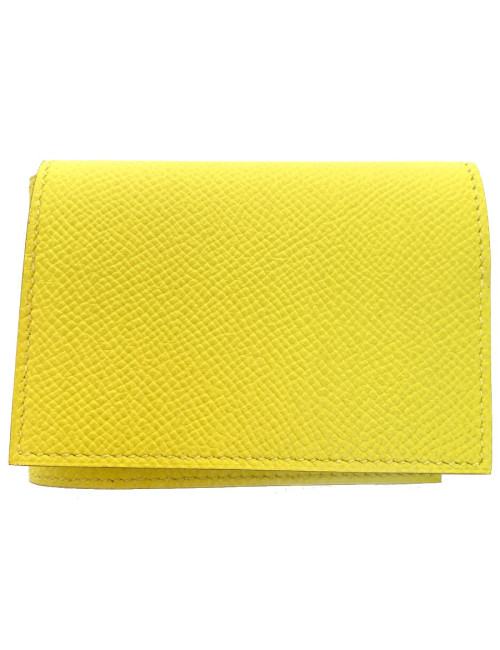 Porte-cartes HERMES Guernesey 3CC jaune en cuir grainé