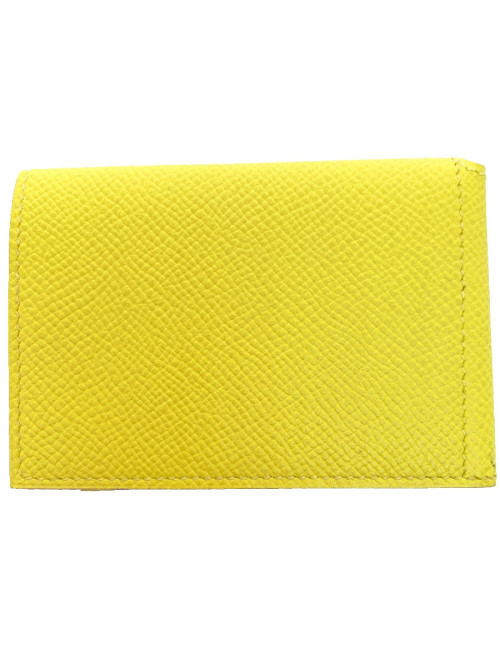 Porte-cartes HERMES cuir grainé jaune