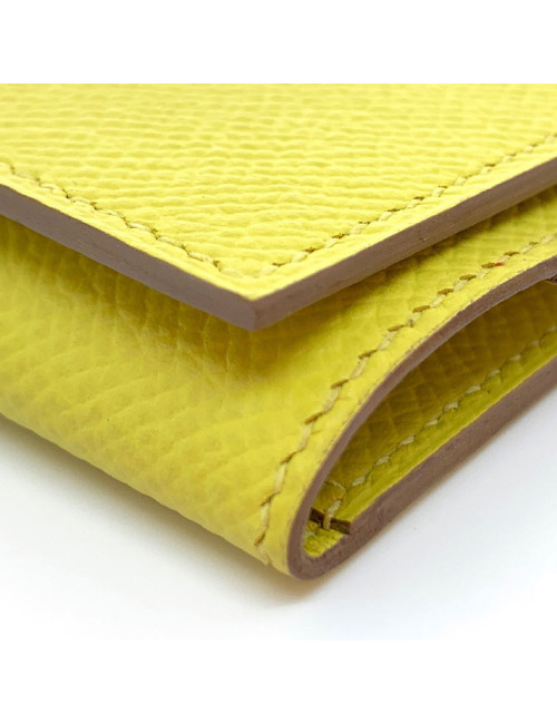 Porte-cartes HERMES cuir grainé jaune