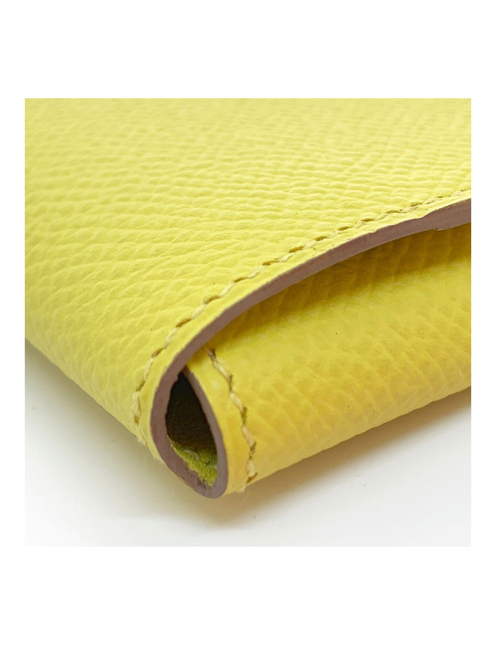Porte-cartes HERMES Guernesey 3CC jaune en cuir grainé
