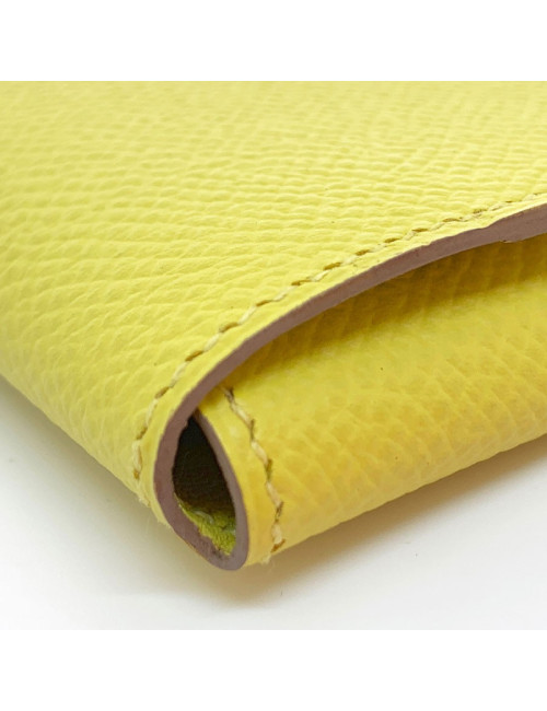 Porte-cartes HERMES cuir grainé jaune