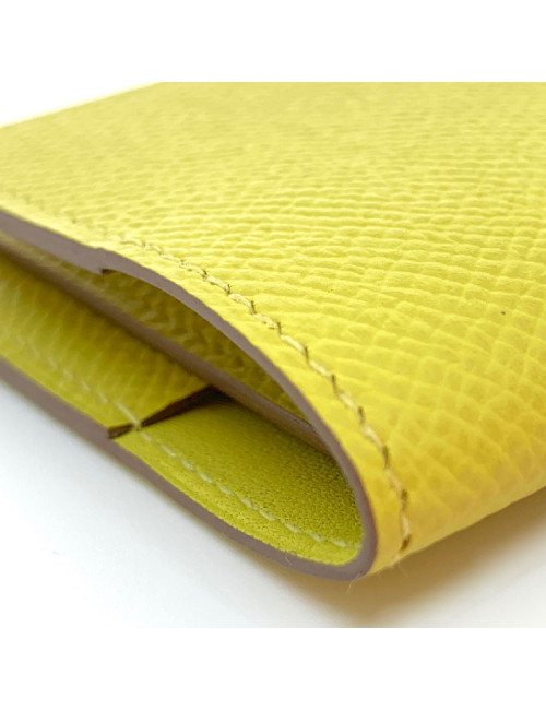 Porte-cartes HERMES cuir grainé jaune