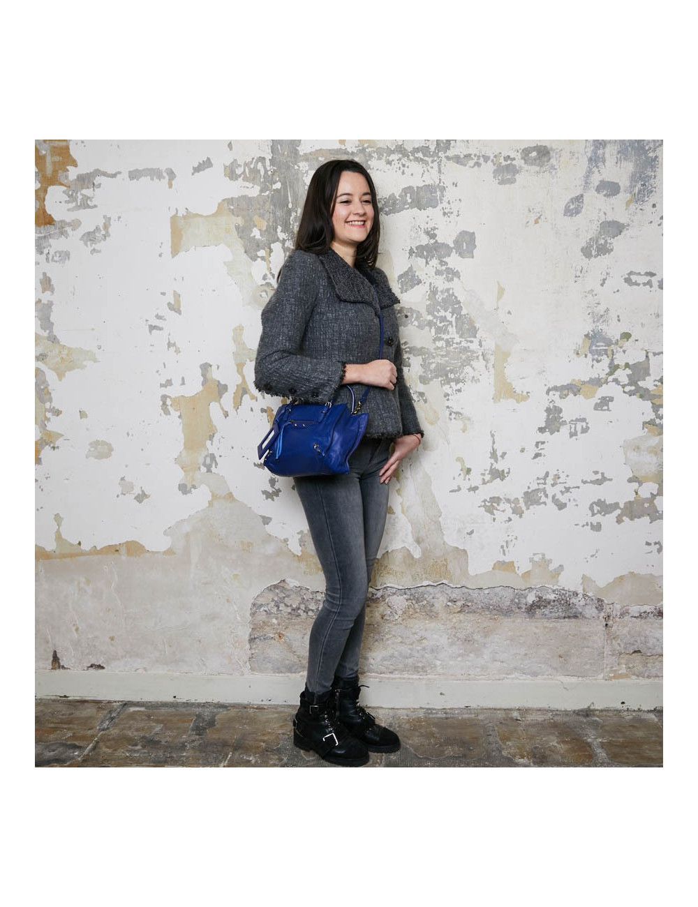 mini sac BALENCIAGA cuir bleu encre 