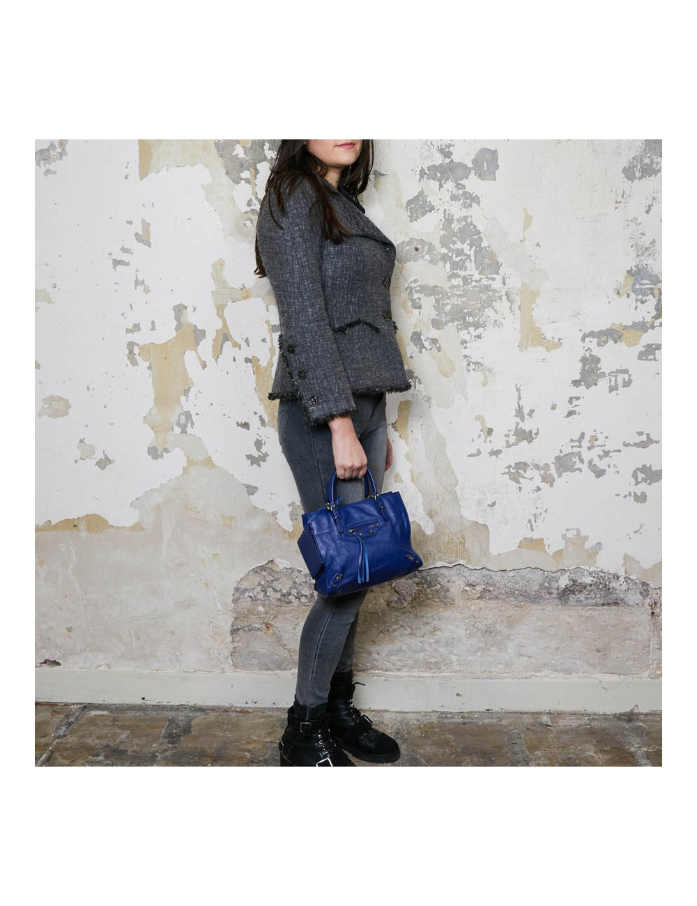mini sac BALENCIAGA cuir bleu encre 