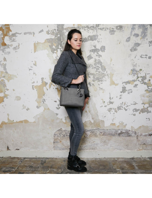 Sac Lady D CHRISTIAN DIOR tissu gris