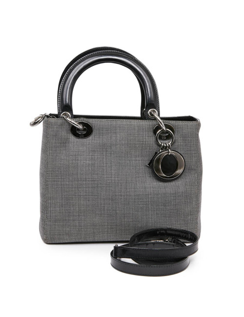 Sac Lady D CHRISTIAN DIOR tissu gris