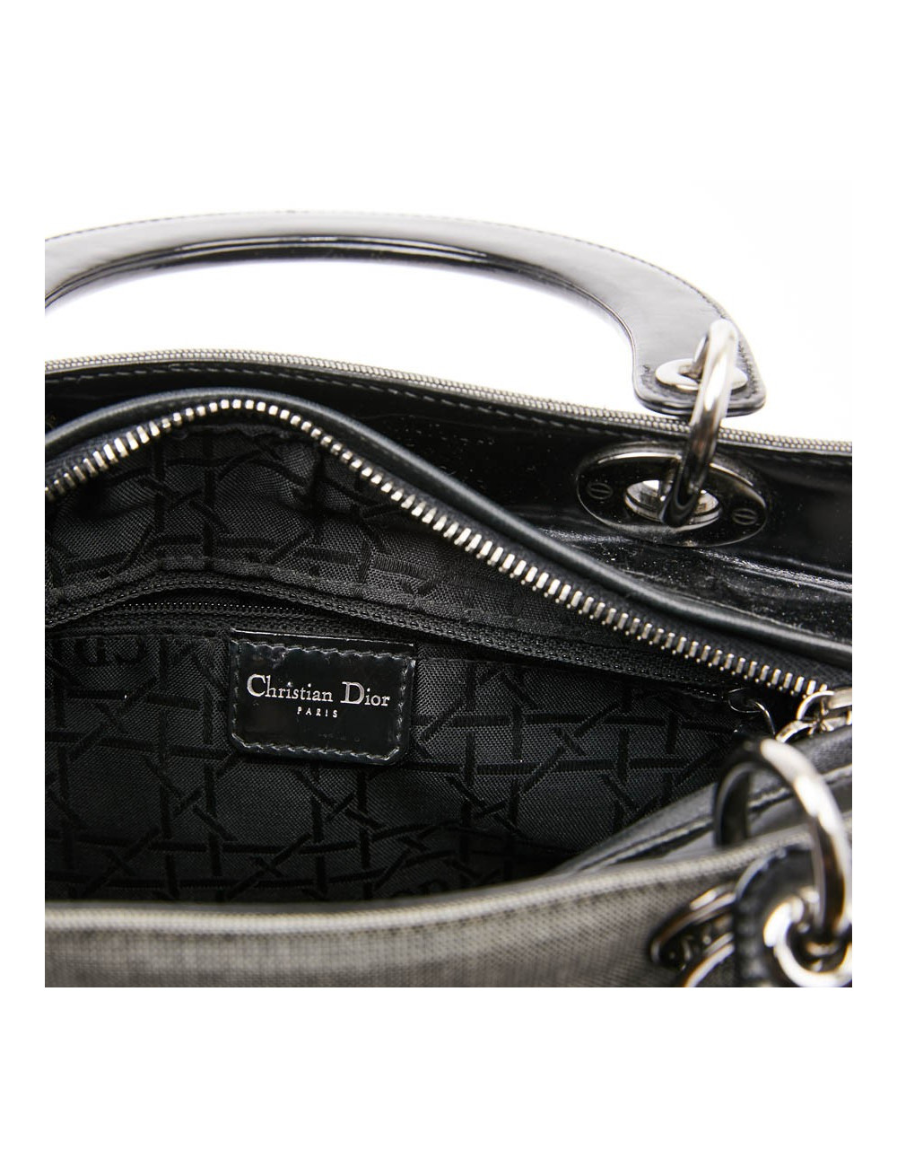Sac Lady D CHRISTIAN DIOR tissu gris