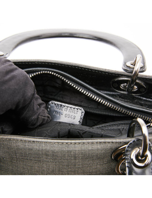Sac Lady D CHRISTIAN DIOR tissu gris